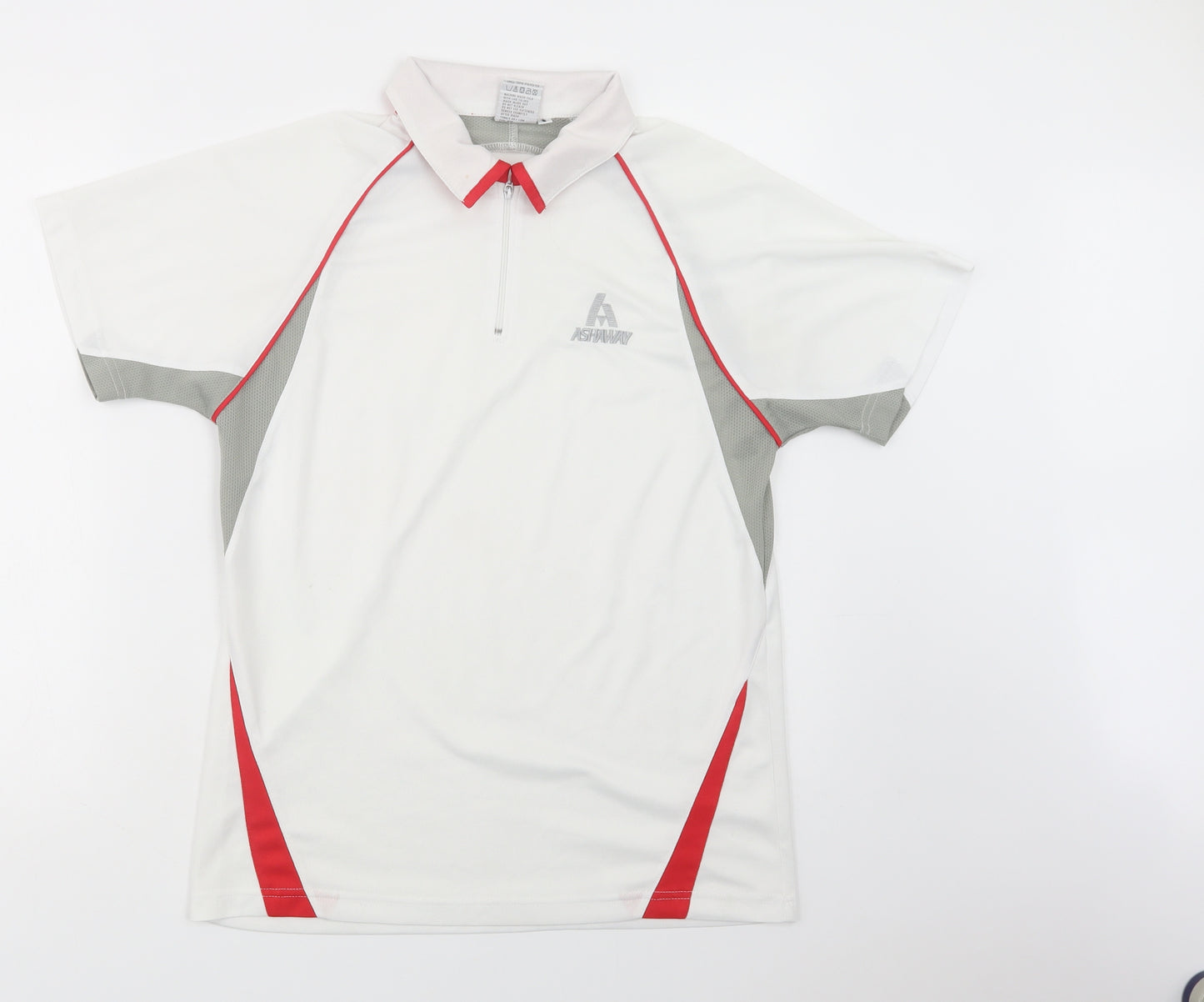 Ashaway Mens White Colourblock Polyester  Polo Size S Collared Zip