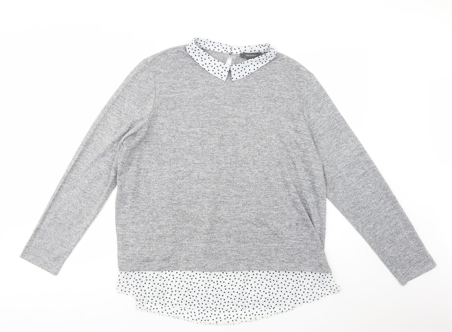 Primark Womens Grey Geometric Polyester Tunic Blouse Size 18 Collared