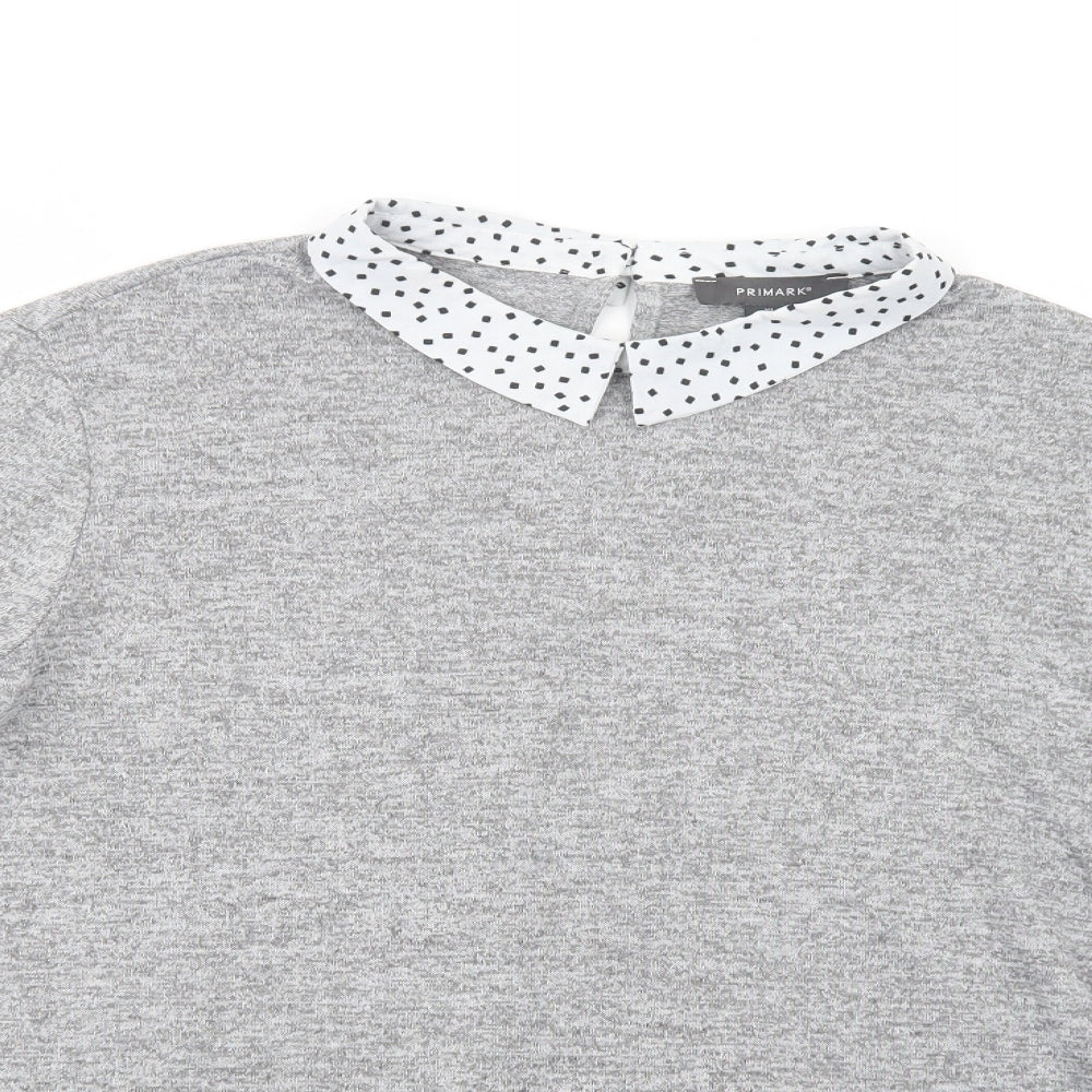 Primark Womens Grey Geometric Polyester Tunic Blouse Size 18 Collared