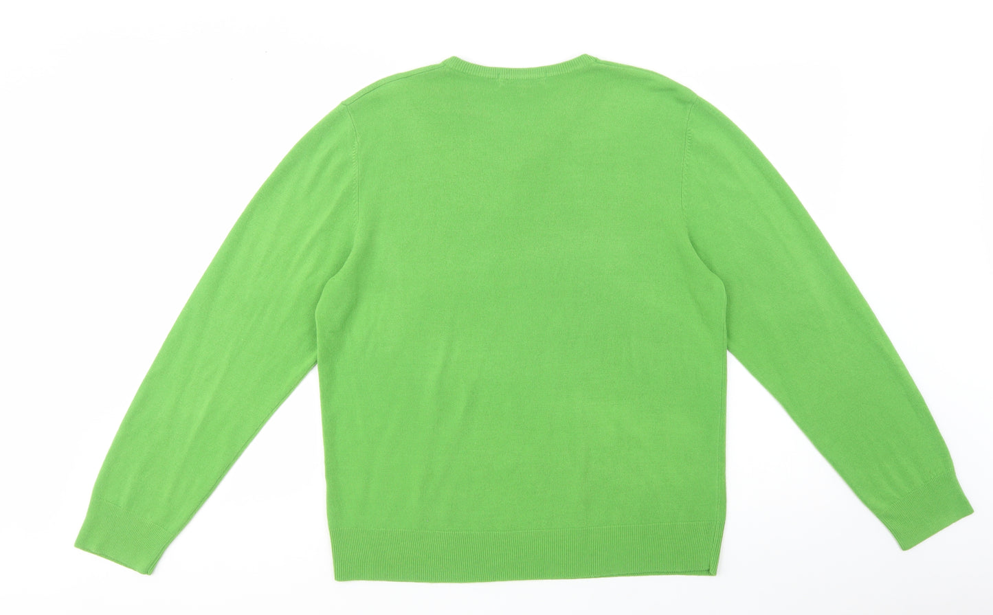 Marks and Spencer Mens Green V-Neck  Acrylic Pullover Jumper Size L