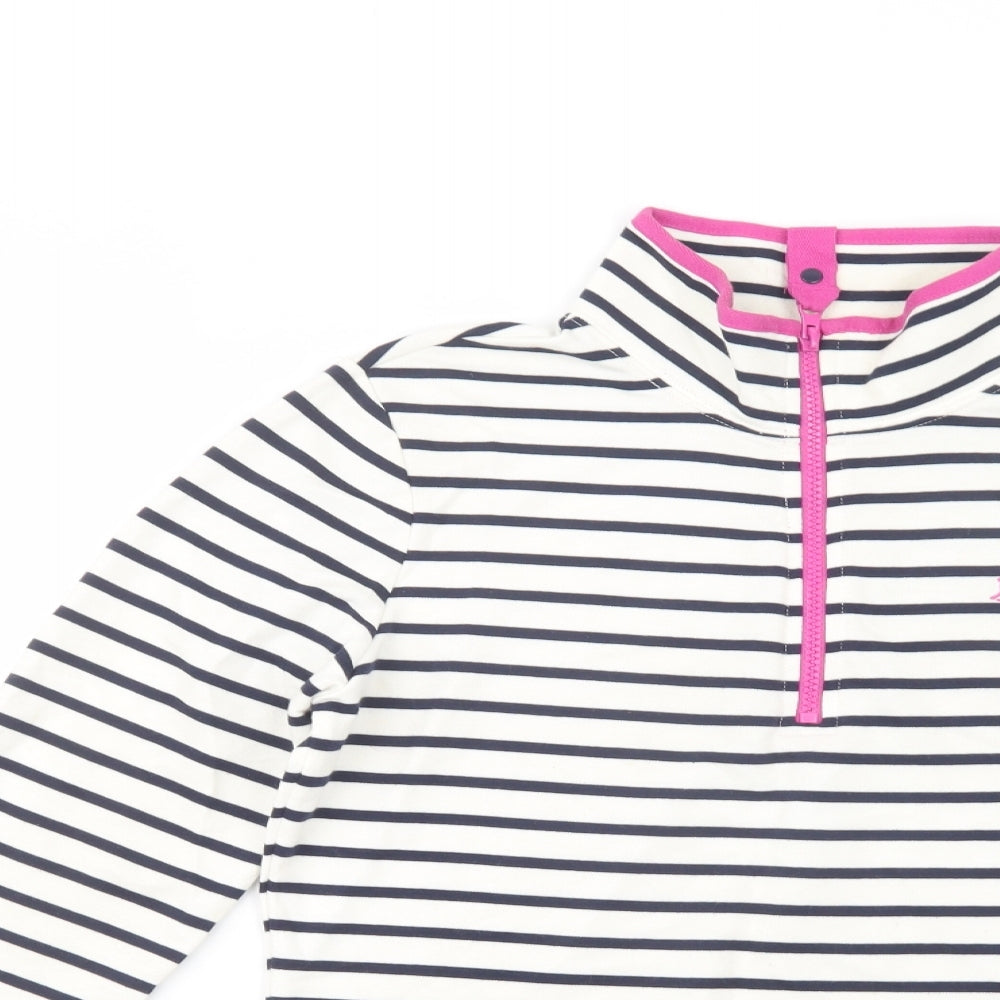 Joules Womens White Striped Cotton Pullover Sweatshirt Size 12  Zip