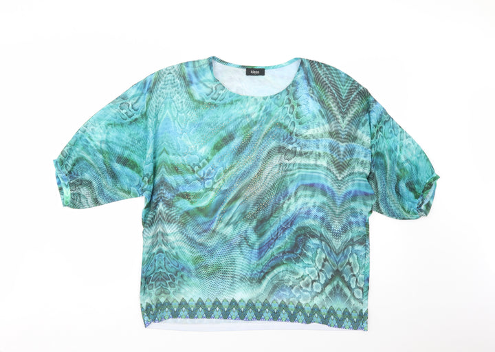 Klass Womens Green Animal Print Polyester Basic Blouse Size L Crew Neck