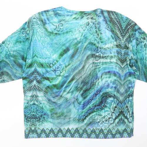 Klass Womens Green Animal Print Polyester Basic Blouse Size L Crew Neck