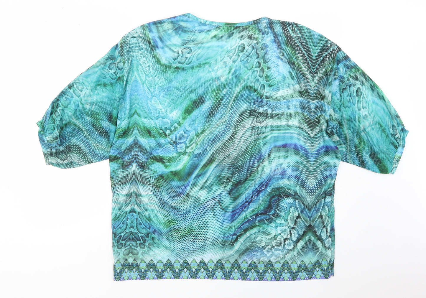 Klass Womens Green Animal Print Polyester Basic Blouse Size L Crew Neck