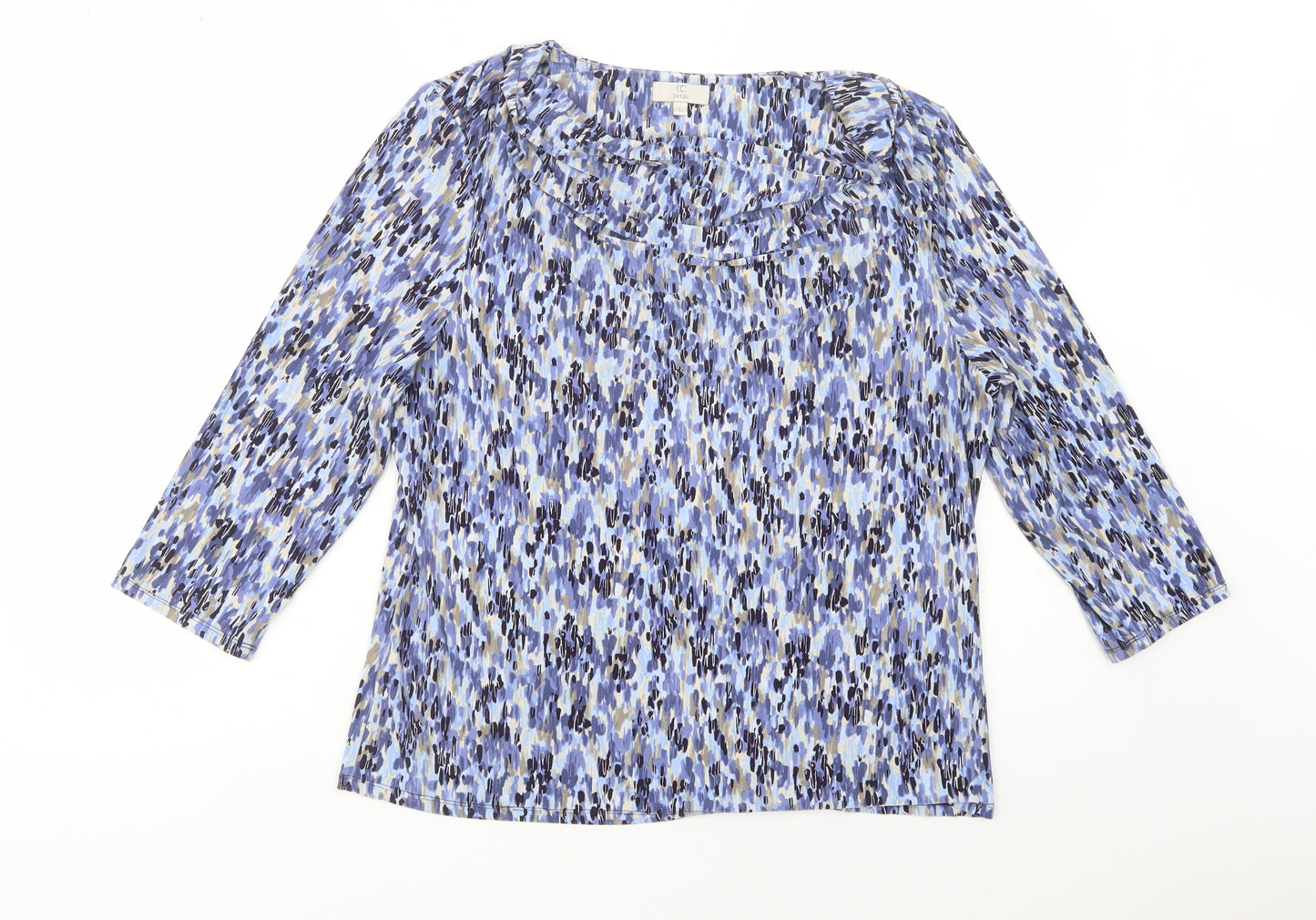 CC Pet Womens Blue Geometric Polyester Basic Blouse Size L Cowl Neck
