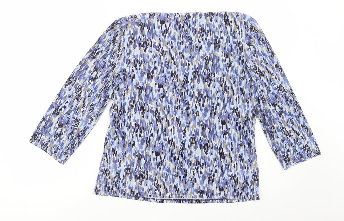 CC Pet Womens Blue Geometric Polyester Basic Blouse Size L Cowl Neck
