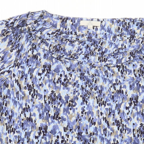 CC Pet Womens Blue Geometric Polyester Basic Blouse Size L Cowl Neck