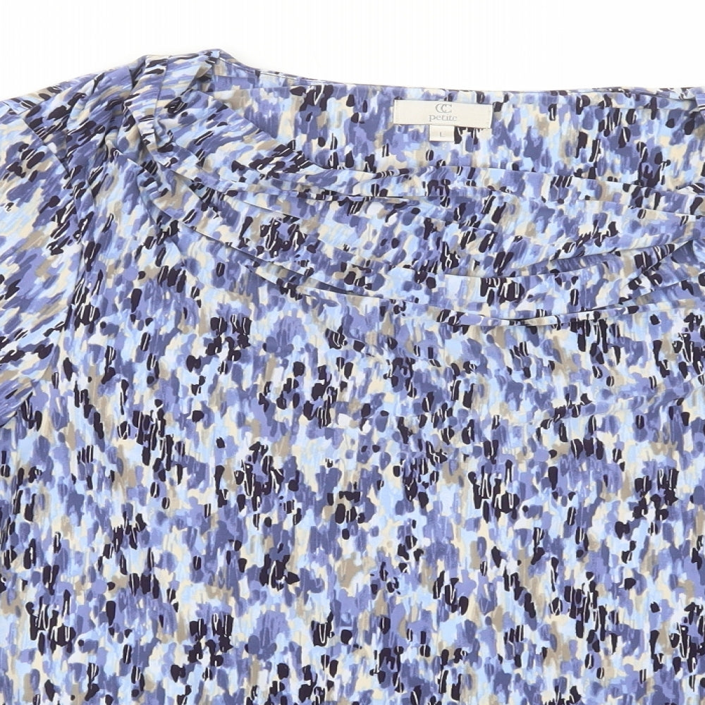 CC Pet Womens Blue Geometric Polyester Basic Blouse Size L Cowl Neck