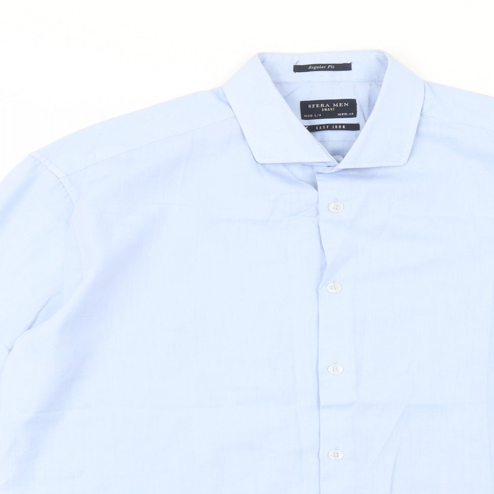 Sfera Men Mens Blue  Cotton  Dress Shirt Size L Collared Button