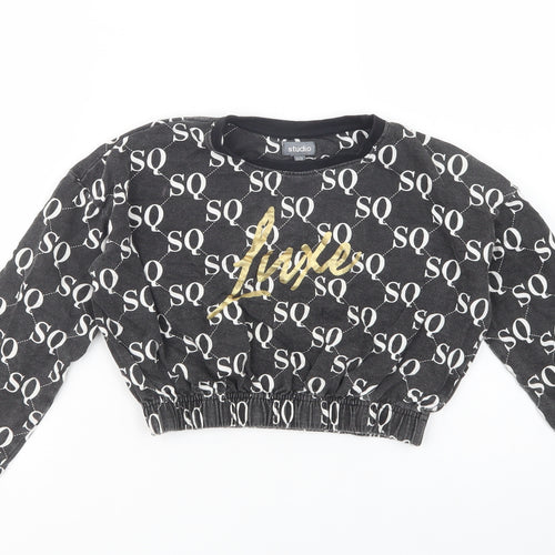 Studio Girls Black Geometric Cotton Pullover Sweatshirt Size 8-9 Years  Pullover - Cropped