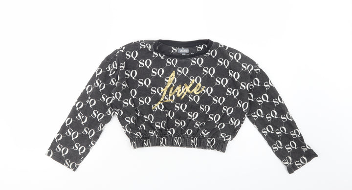 Studio Girls Black Geometric Cotton Pullover Sweatshirt Size 8-9 Years Pullover - Cropped