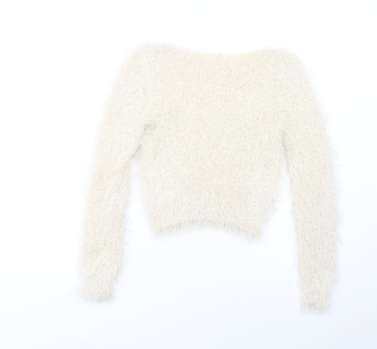 H&M Womens Beige Boat Neck  Polyester Pullover Jumper Size S