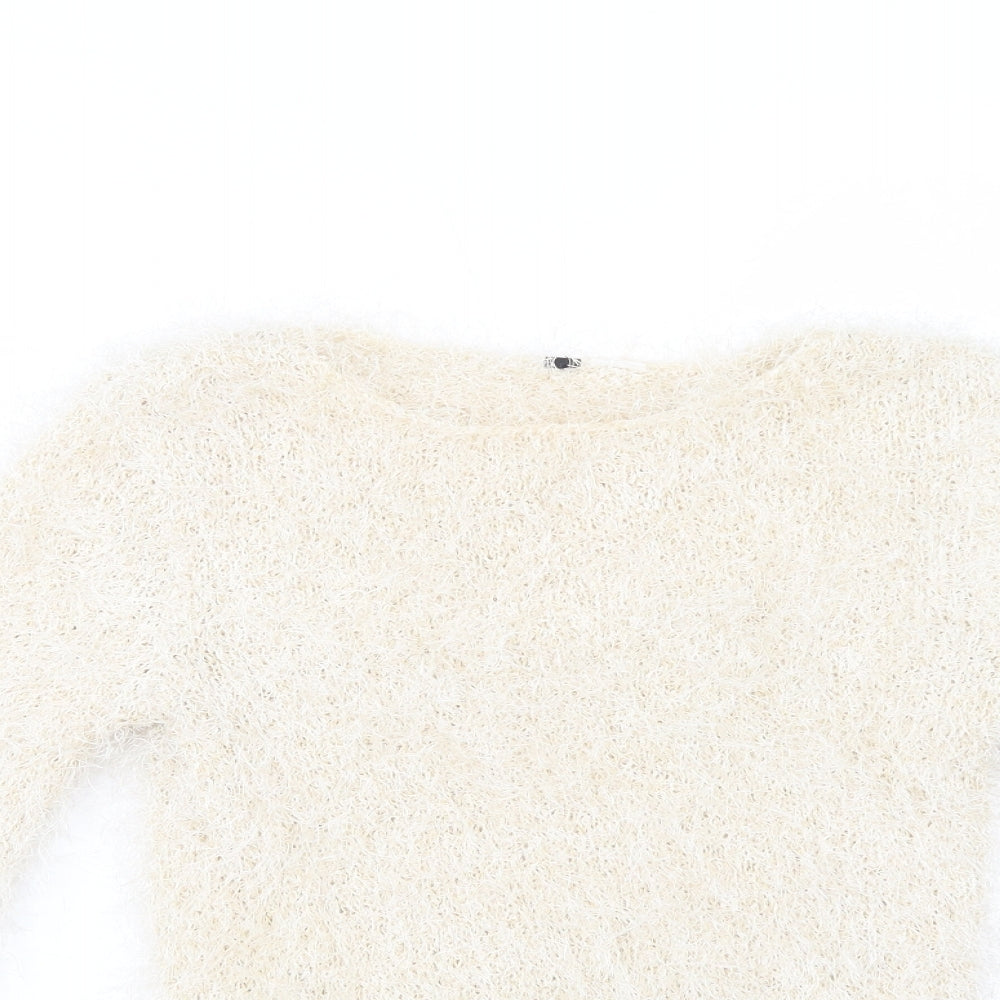 H&M Womens Beige Boat Neck  Polyester Pullover Jumper Size S