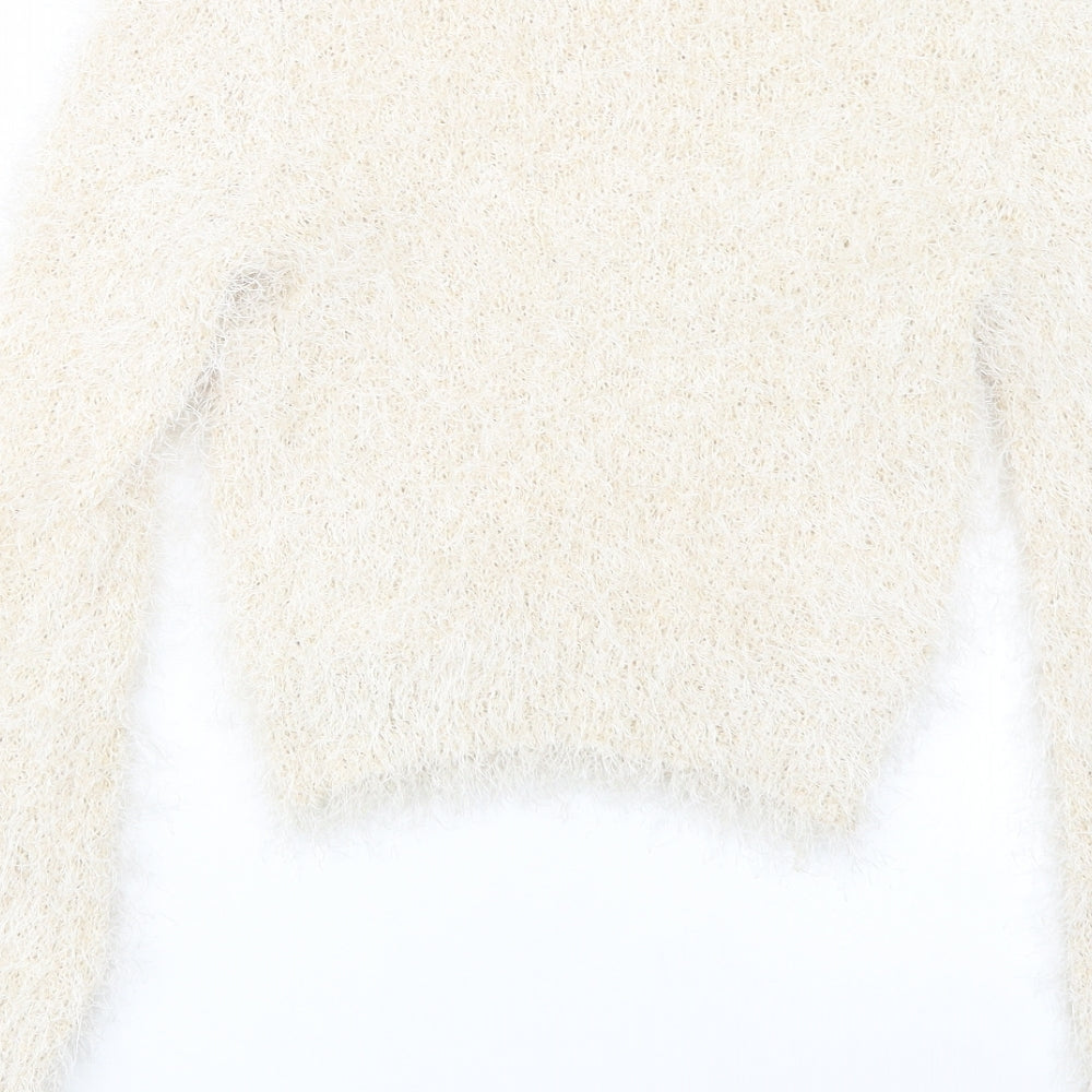 H&M Womens Beige Boat Neck  Polyester Pullover Jumper Size S