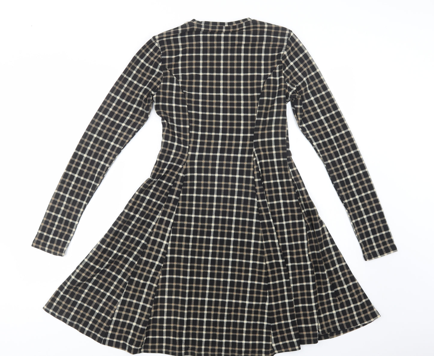 Primark Womens Brown Plaid Polyester Skater Dress  Size 4  Crew Neck Pullover