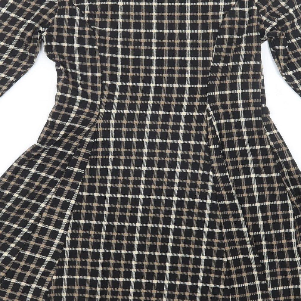 Primark Womens Brown Plaid Polyester Skater Dress  Size 4  Crew Neck Pullover