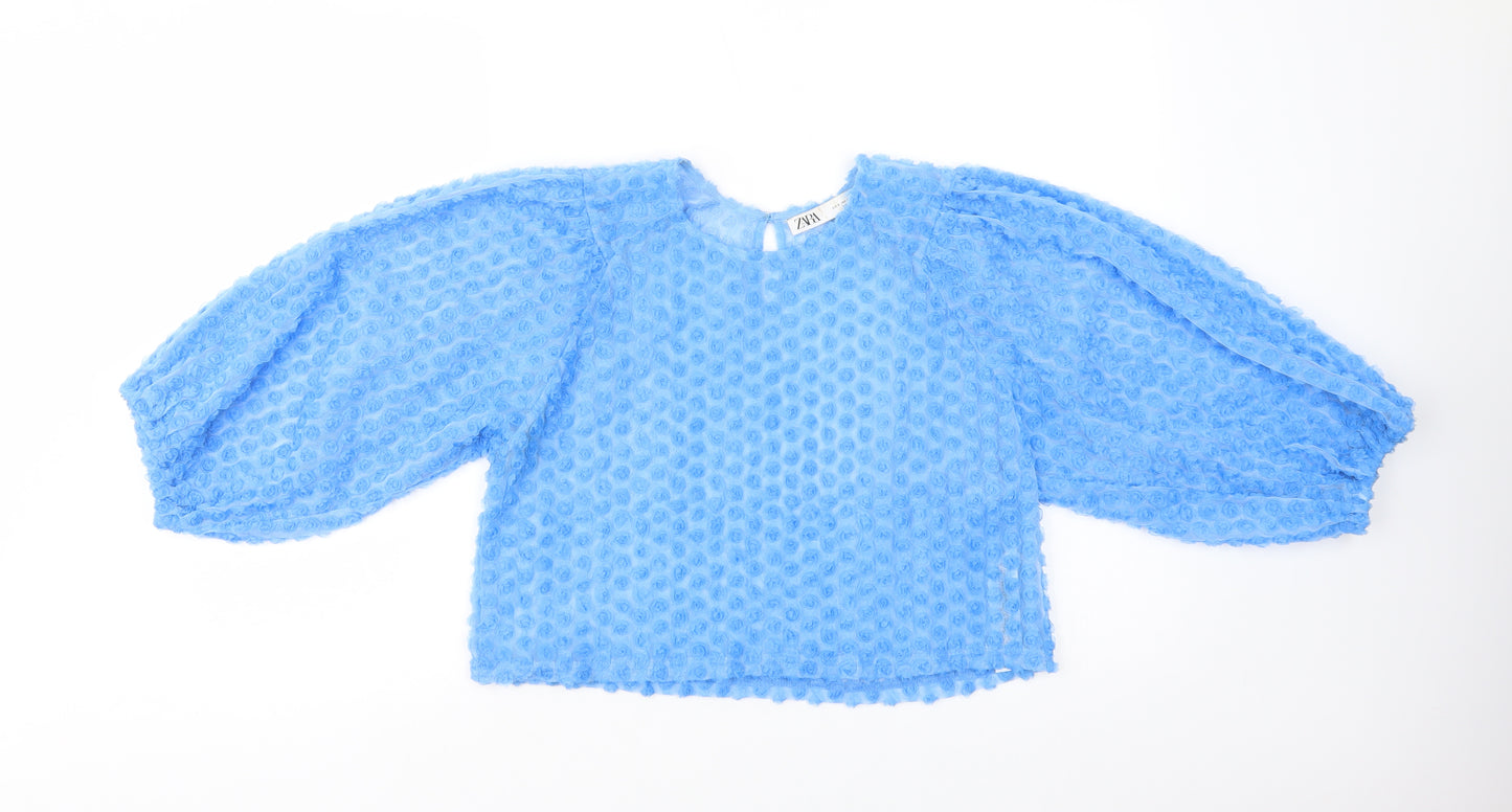 Zara Womens Blue  Polyester Basic Blouse Size S Crew Neck