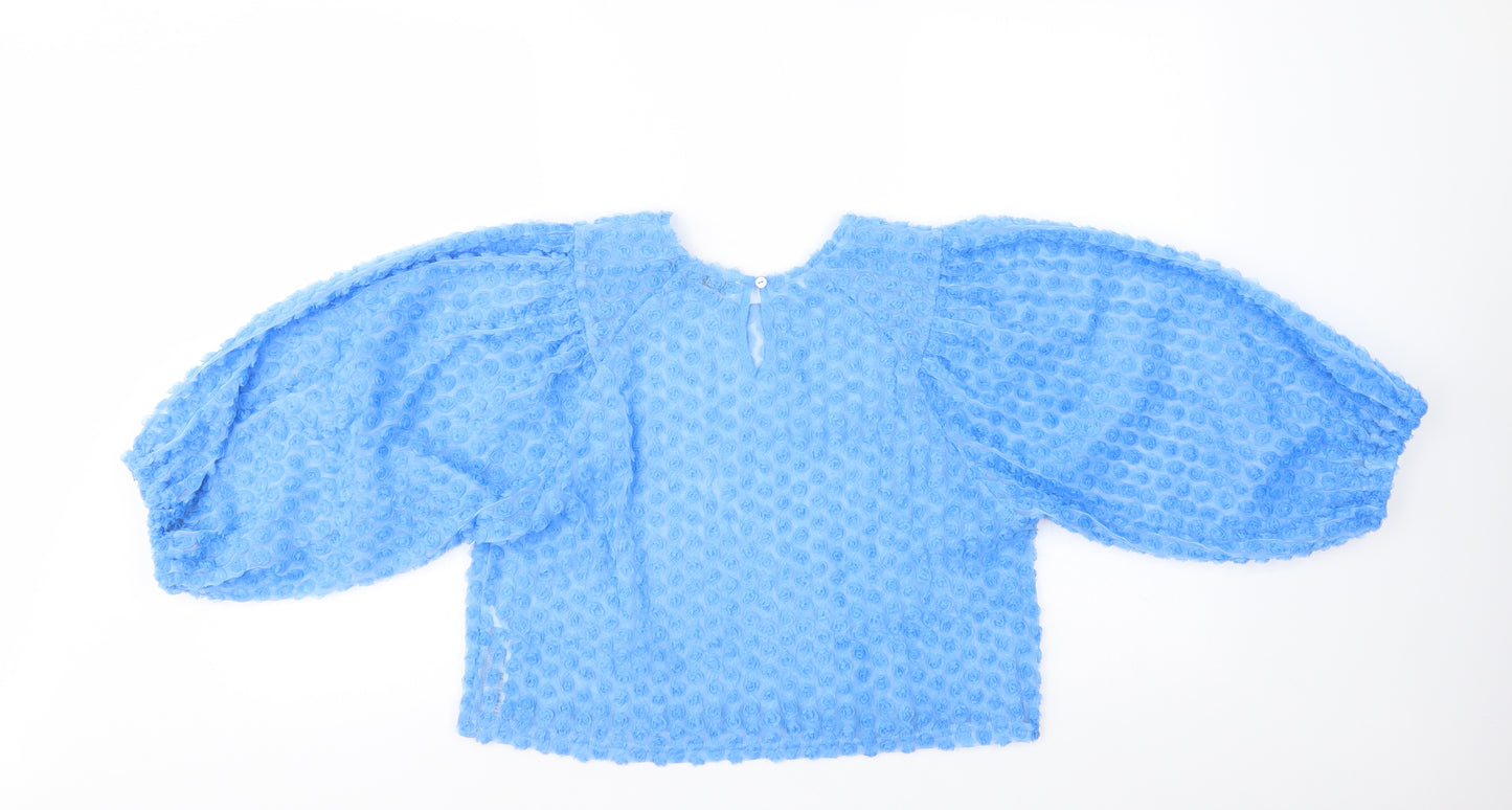 Zara Womens Blue  Polyester Basic Blouse Size S Crew Neck