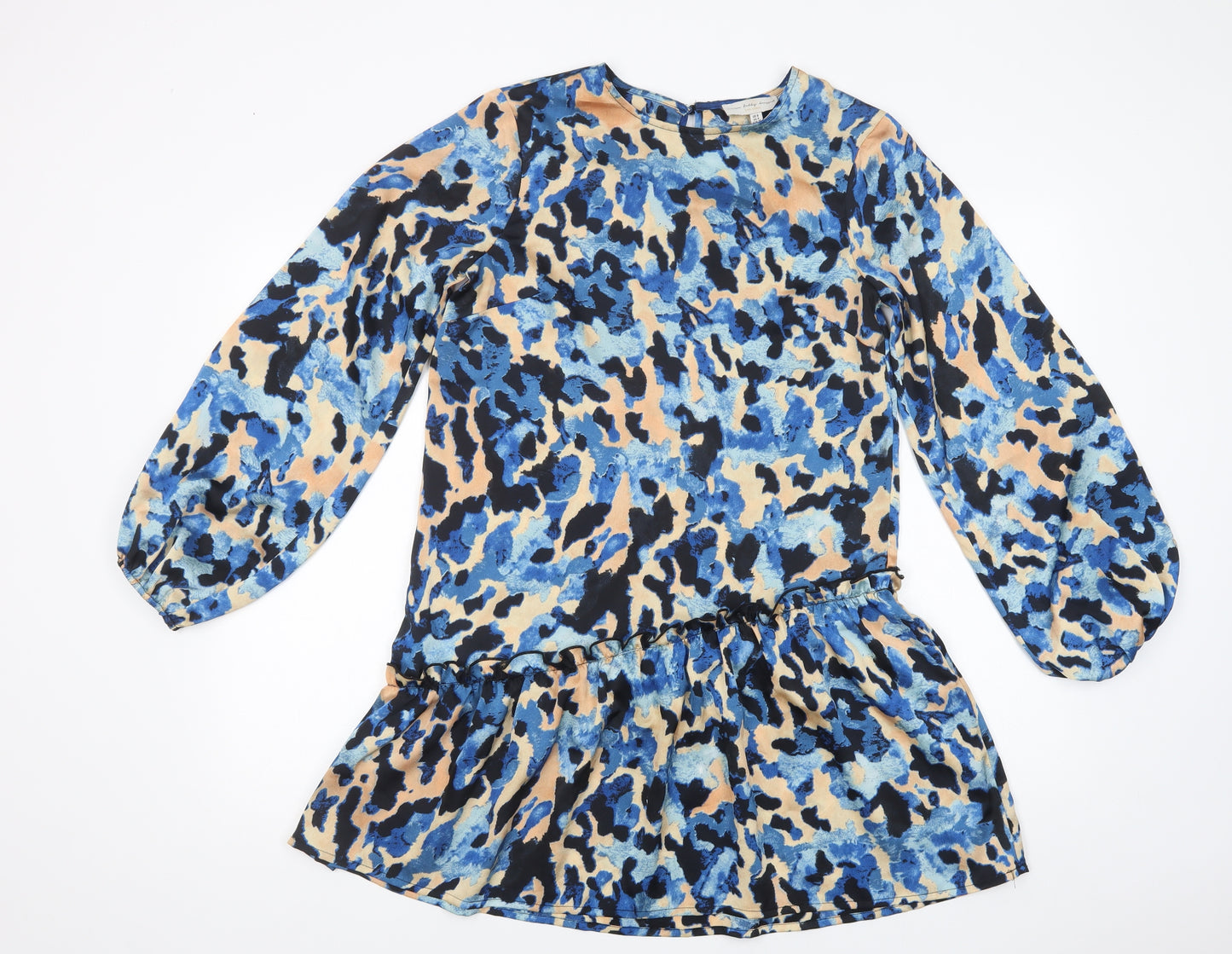 Never Fully Dressed Womens Blue Animal Print Polyester Shift  Size 8  Crew Neck Button
