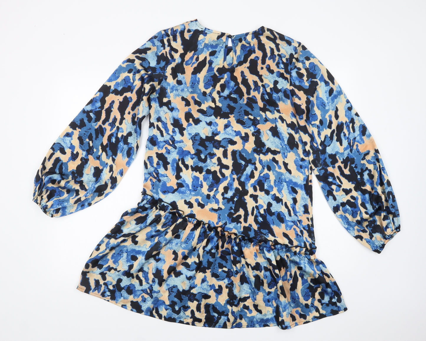 Never Fully Dressed Womens Blue Animal Print Polyester Shift  Size 8  Crew Neck Button