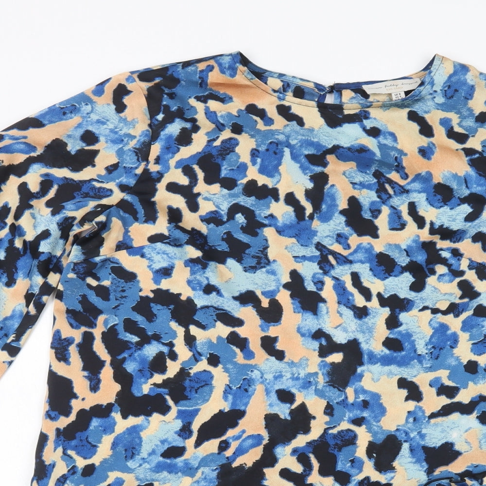 Never Fully Dressed Womens Blue Animal Print Polyester Shift  Size 8  Crew Neck Button