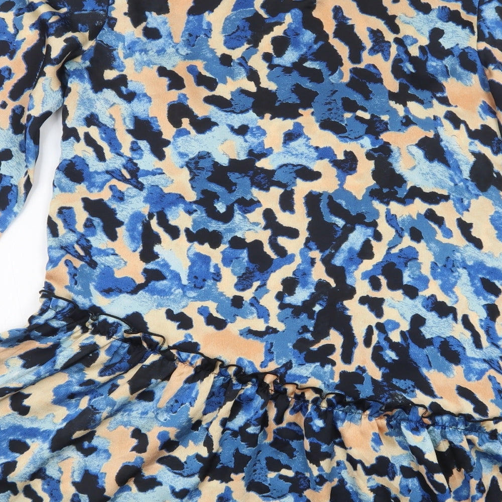 Never Fully Dressed Womens Blue Animal Print Polyester Shift  Size 8  Crew Neck Button
