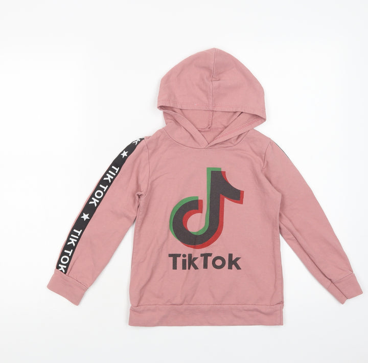 Preworn Girls Pink Cotton Pullover Hoodie Size 6 Years Pullover - Tik Tok