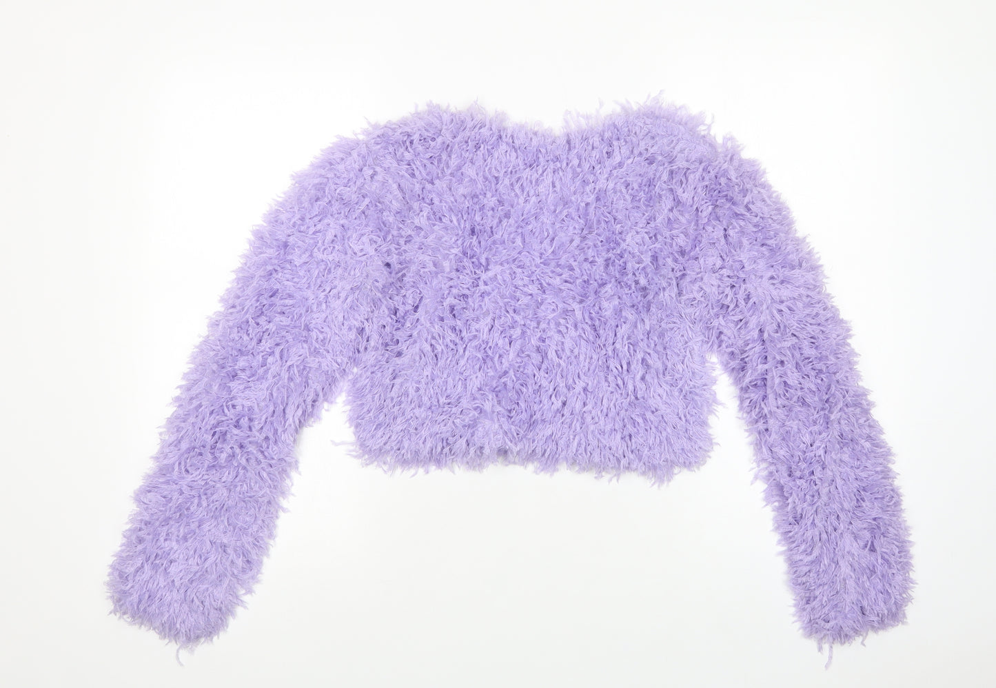 Zara Womens Purple  Polyester Cropped Blouse Size S Crew Neck