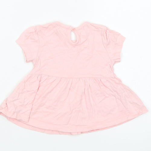 Primark Baby Pink  Cotton Pullover T-Shirt Size 6-9 Months Crew Neck Button - Ballerina