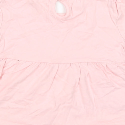 Primark Baby Pink  Cotton Pullover T-Shirt Size 6-9 Months Crew Neck Button - Ballerina