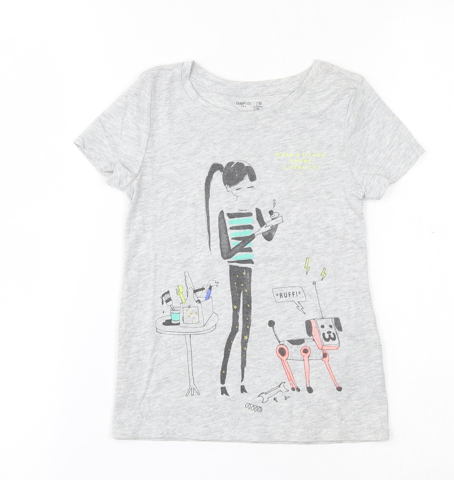 Gap Girls Grey  Cotton Pullover T-Shirt Size 4-5 Years Round Neck