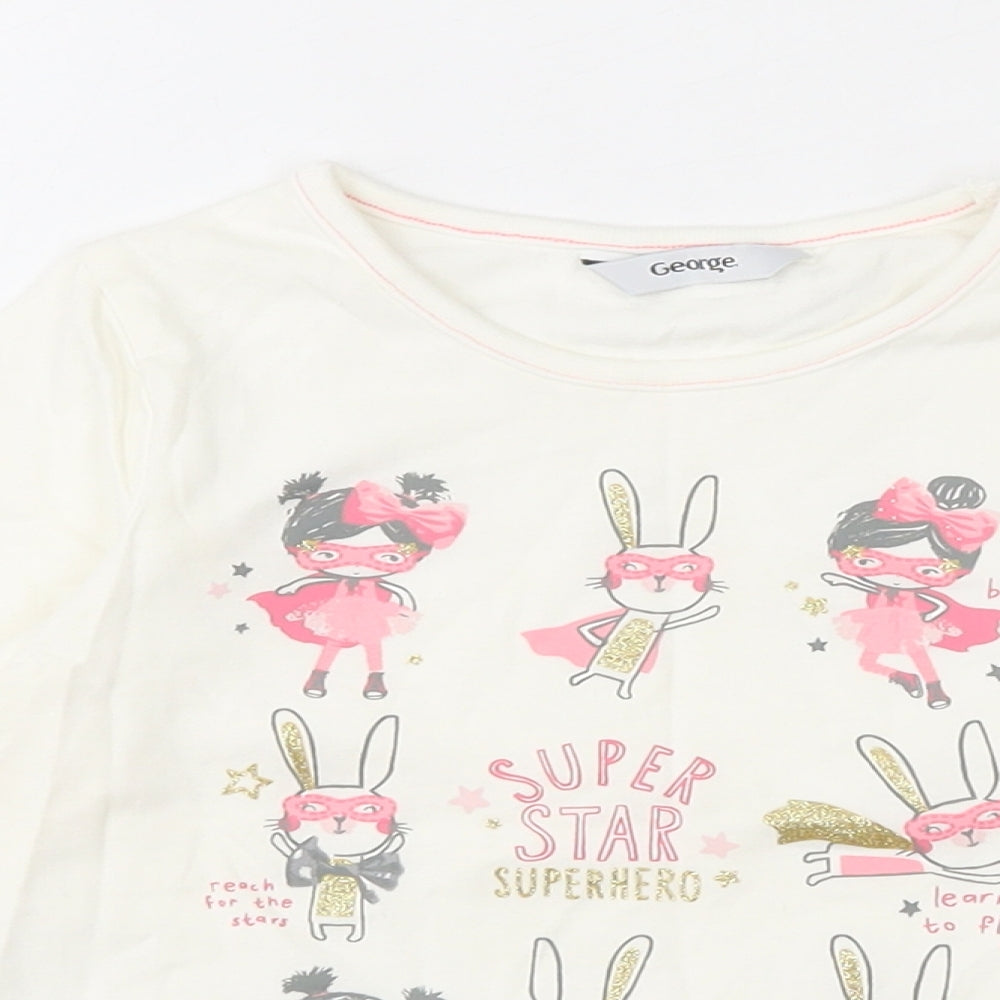 George Girls Ivory  100% Cotton Basic T-Shirt Size 2-3 Years Round Neck