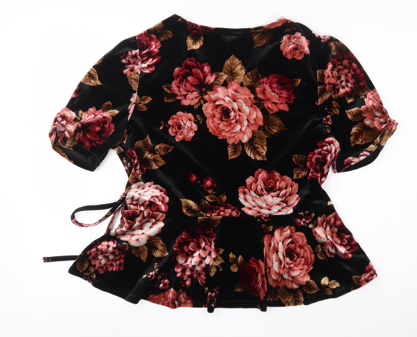 New Look Womens Black Floral Polyester Wrap Blouse Size 16 V-Neck