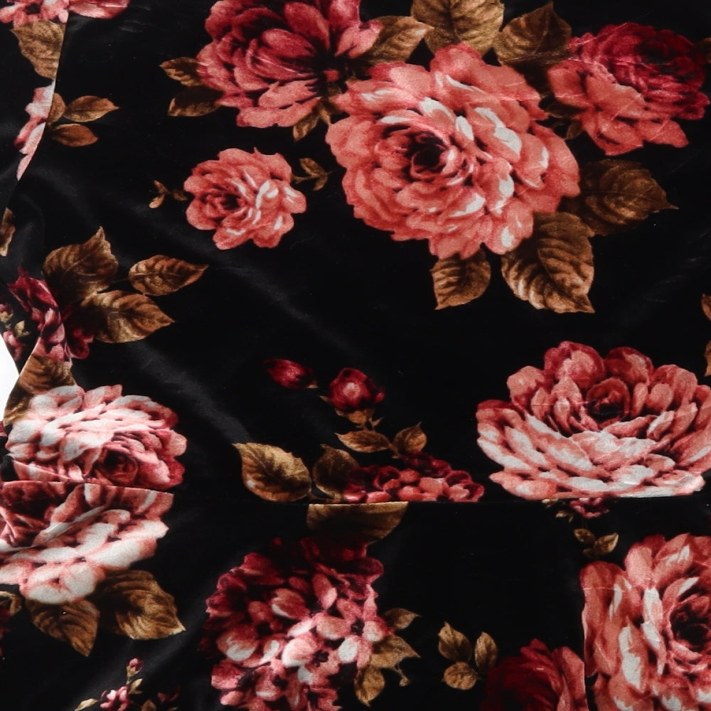 New Look Womens Black Floral Polyester Wrap Blouse Size 16 V-Neck