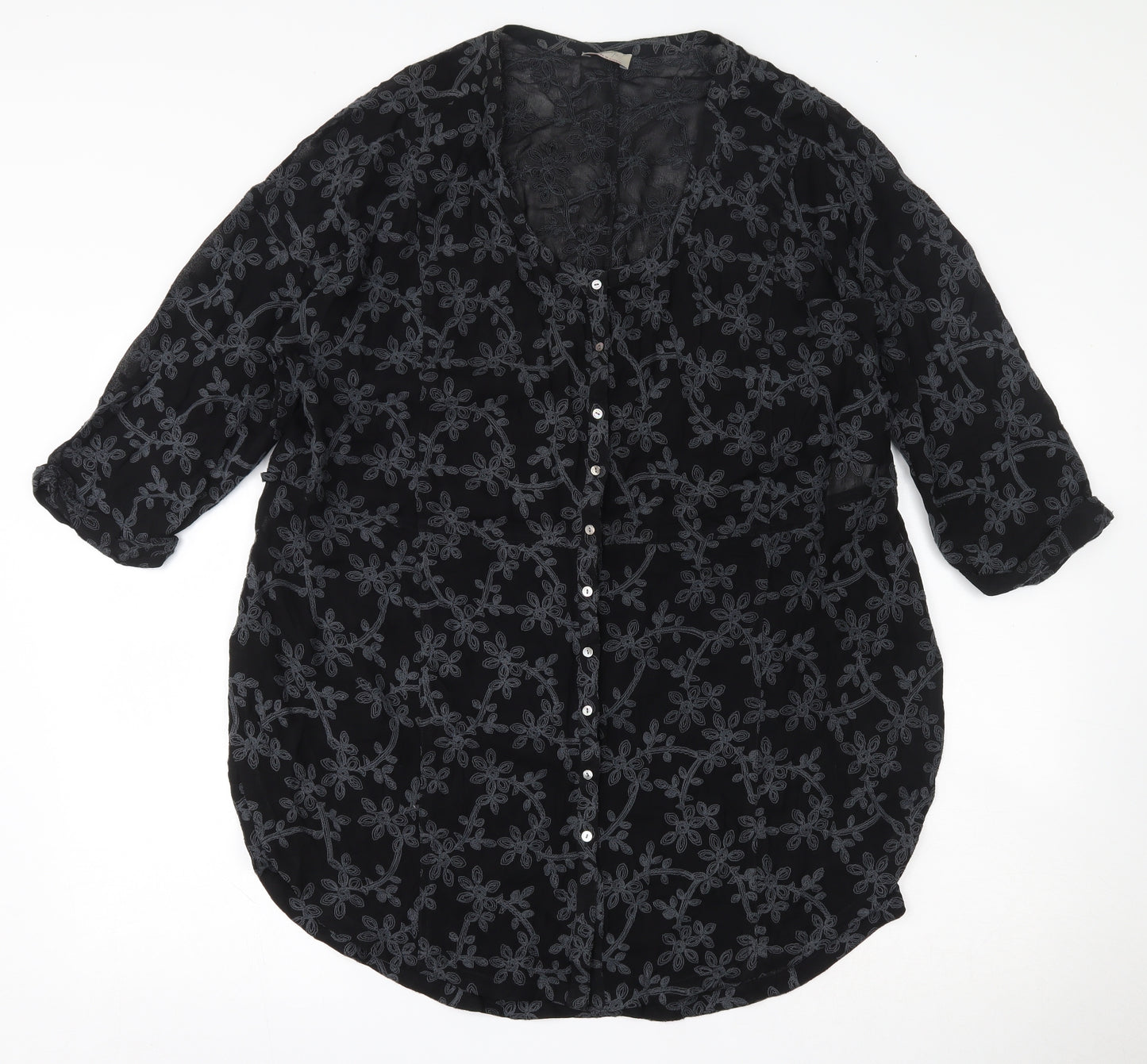 Wrap Womens Black Floral Viscose Basic Blouse Size 20 Round Neck
