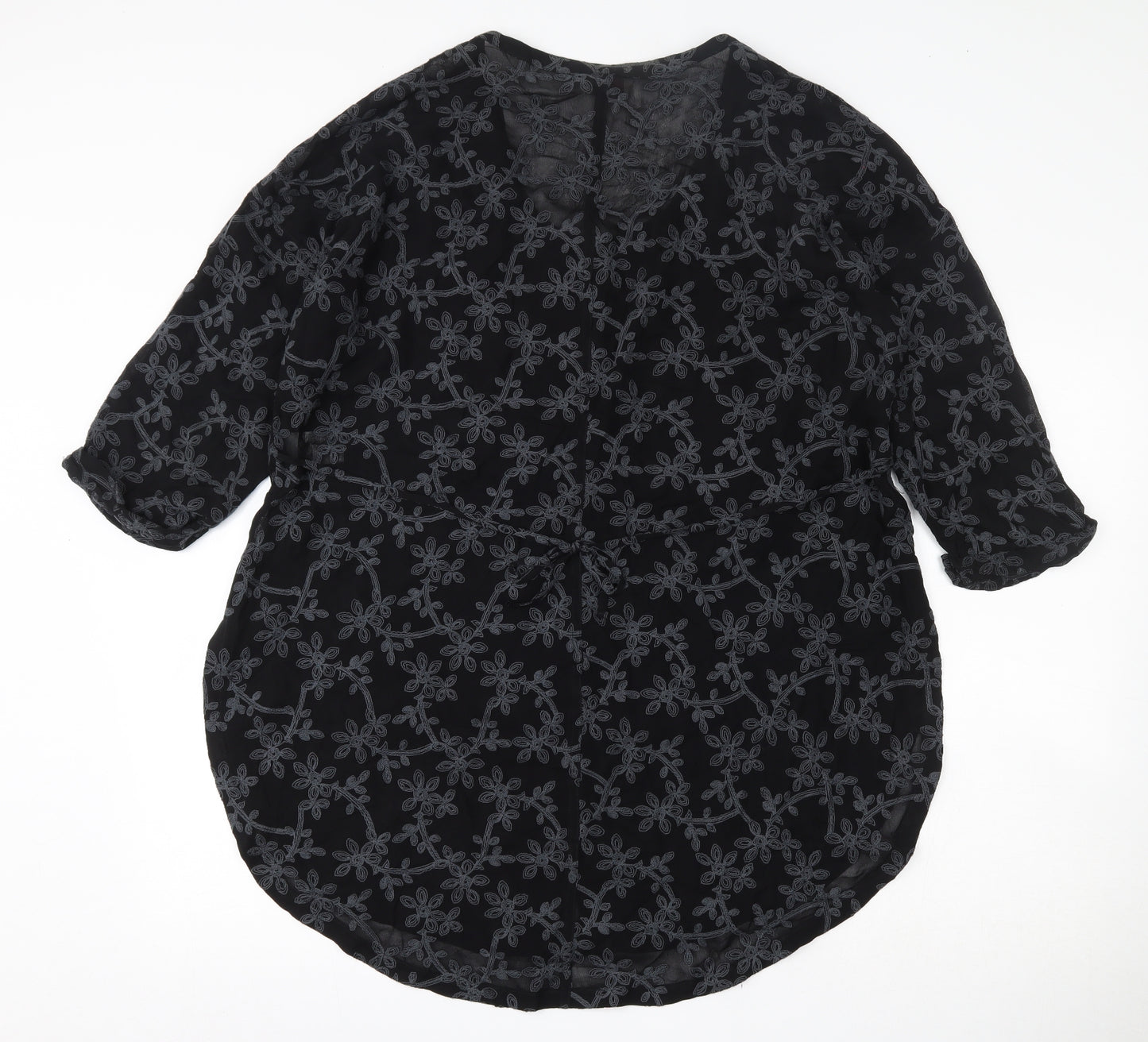 Wrap Womens Black Floral Viscose Basic Blouse Size 20 Round Neck