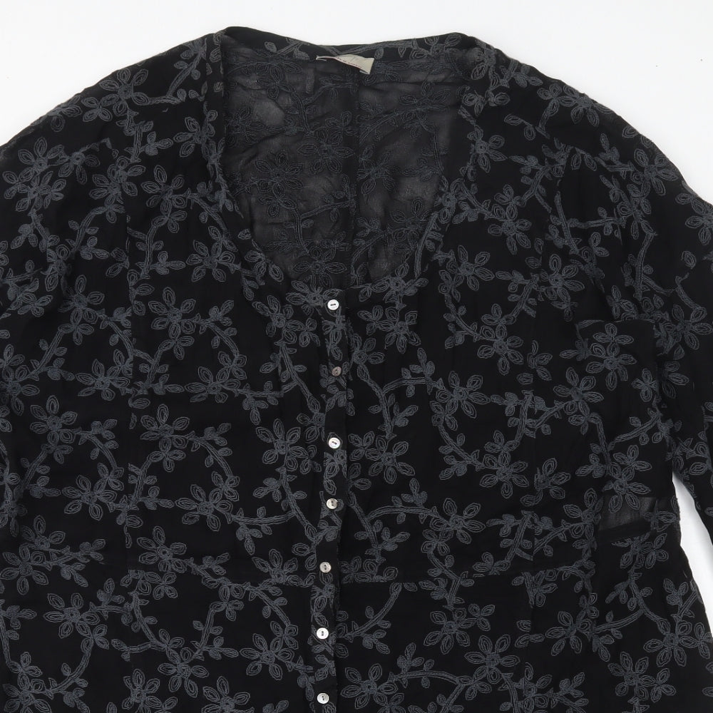 Wrap Womens Black Floral Viscose Basic Blouse Size 20 Round Neck