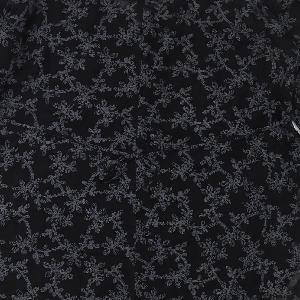 Wrap Womens Black Floral Viscose Basic Blouse Size 20 Round Neck