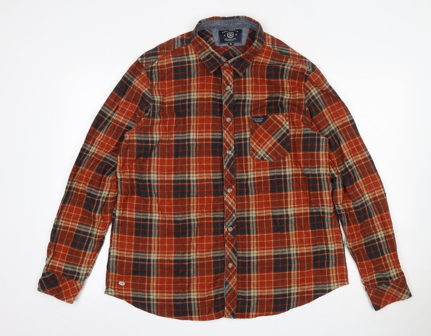 Kensington Mens Multicoloured Plaid Cotton  Button-Up Size XL Collared Button