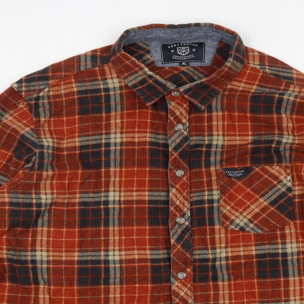 Kensington Mens Multicoloured Plaid Cotton  Button-Up Size XL Collared Button