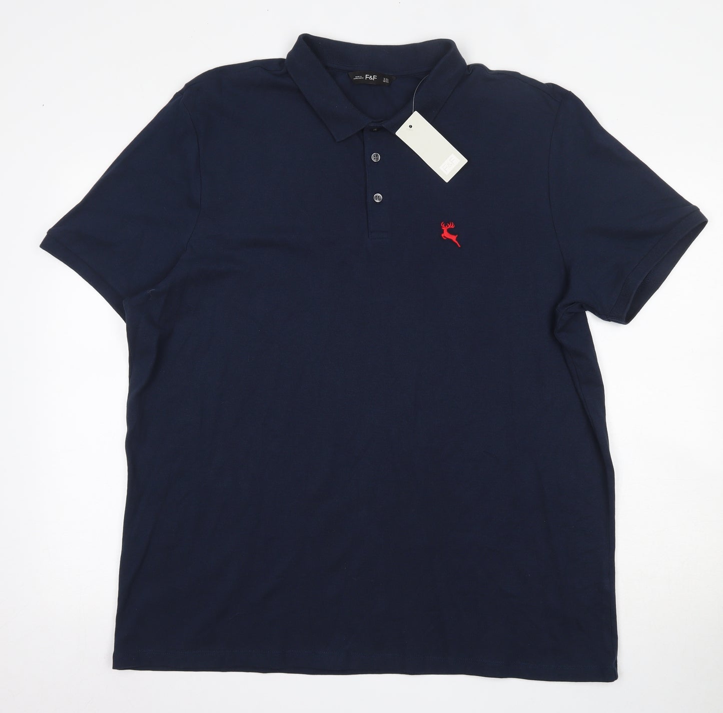 F&F Mens Blue  Cotton  Polo Size 2XL Collared Button