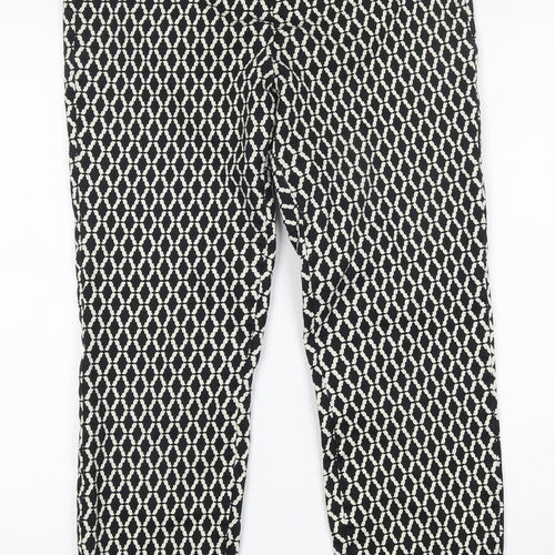 H&M Womens Black Geometric Cotton Trousers  Size 10 L25 in Regular Button