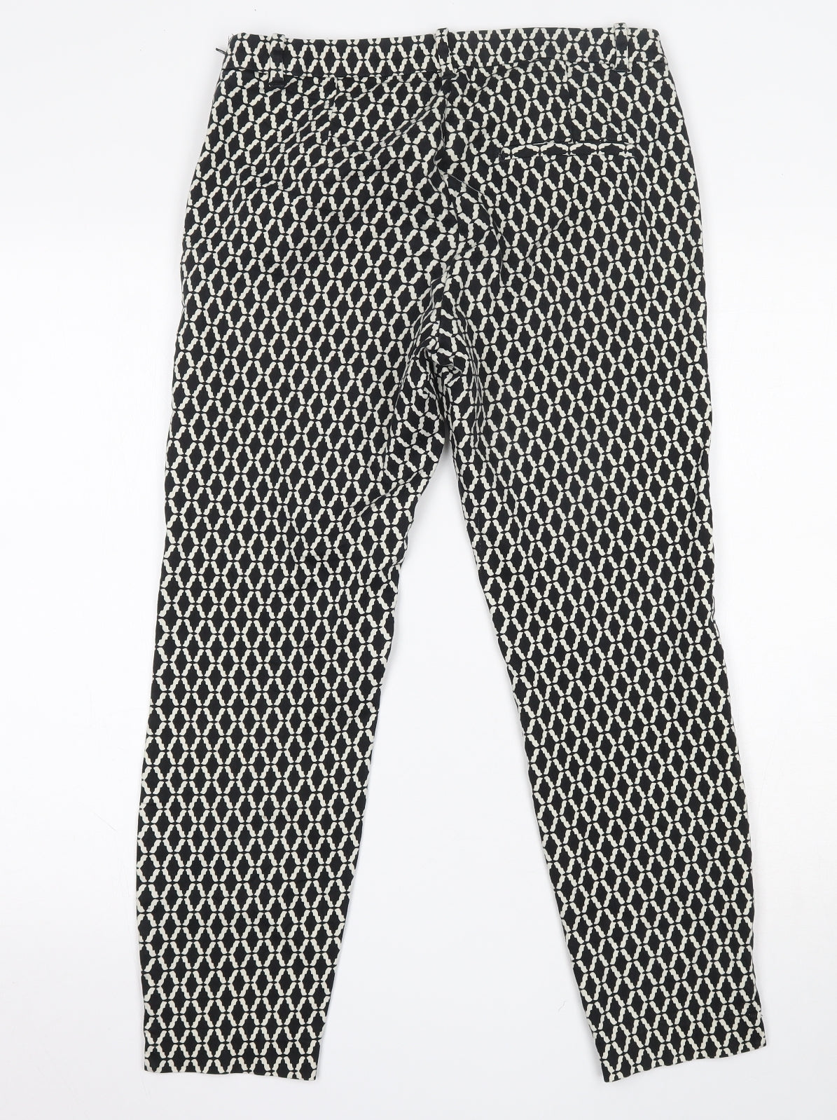 H&M Womens Black Geometric Cotton Trousers  Size 10 L25 in Regular Button