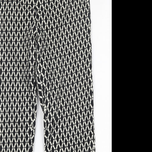 H&M Womens Black Geometric Cotton Trousers  Size 10 L25 in Regular Button