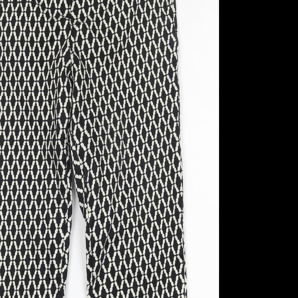 H&M Womens Black Geometric Cotton Trousers  Size 10 L25 in Regular Button