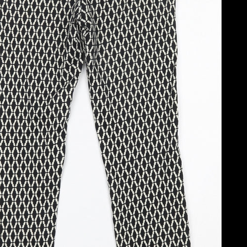 H&M Womens Black Geometric Cotton Trousers  Size 10 L25 in Regular Button