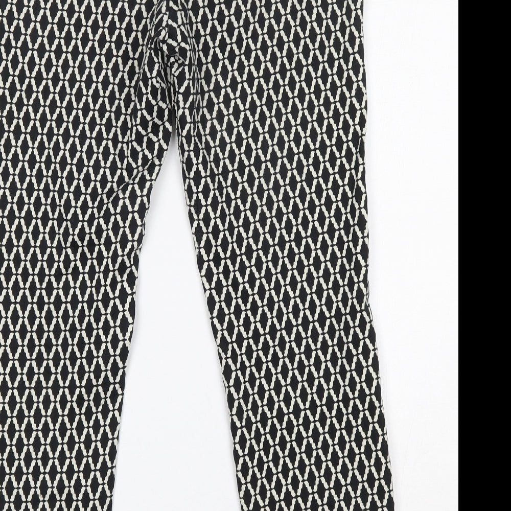 H&M Womens Black Geometric Cotton Trousers  Size 10 L25 in Regular Button