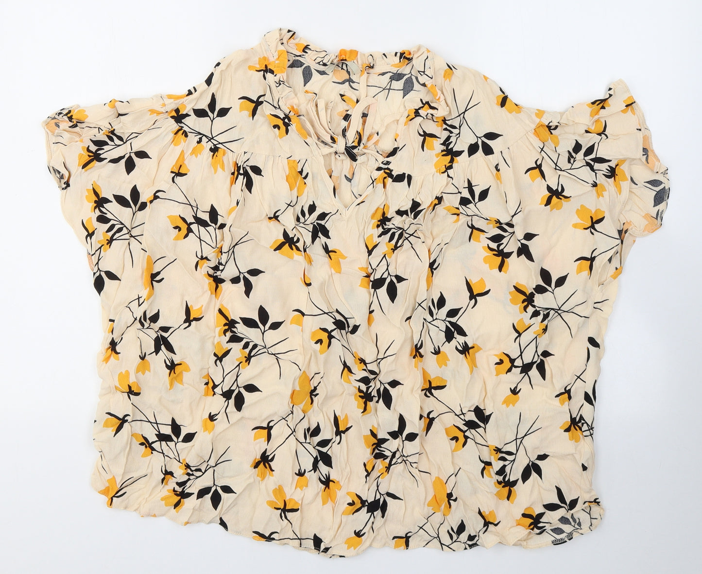 George Womens Yellow Floral Viscose Basic Blouse Size 16 V-Neck