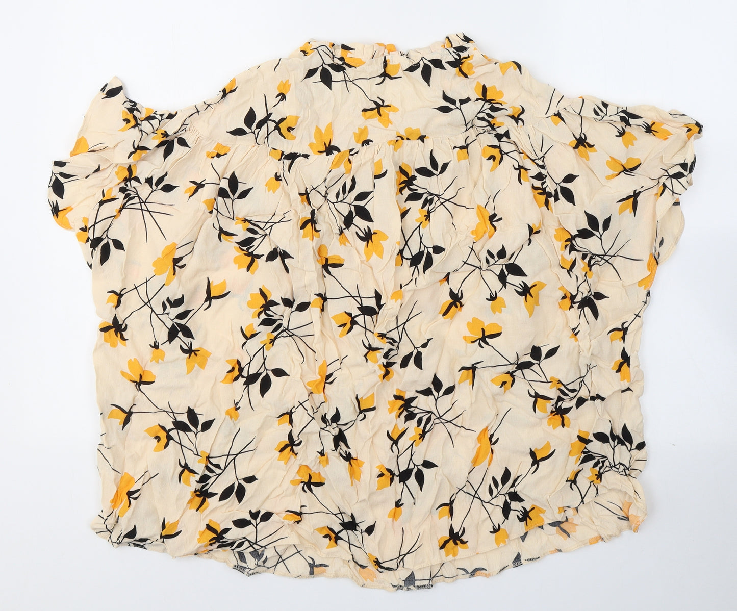 George Womens Yellow Floral Viscose Basic Blouse Size 16 V-Neck
