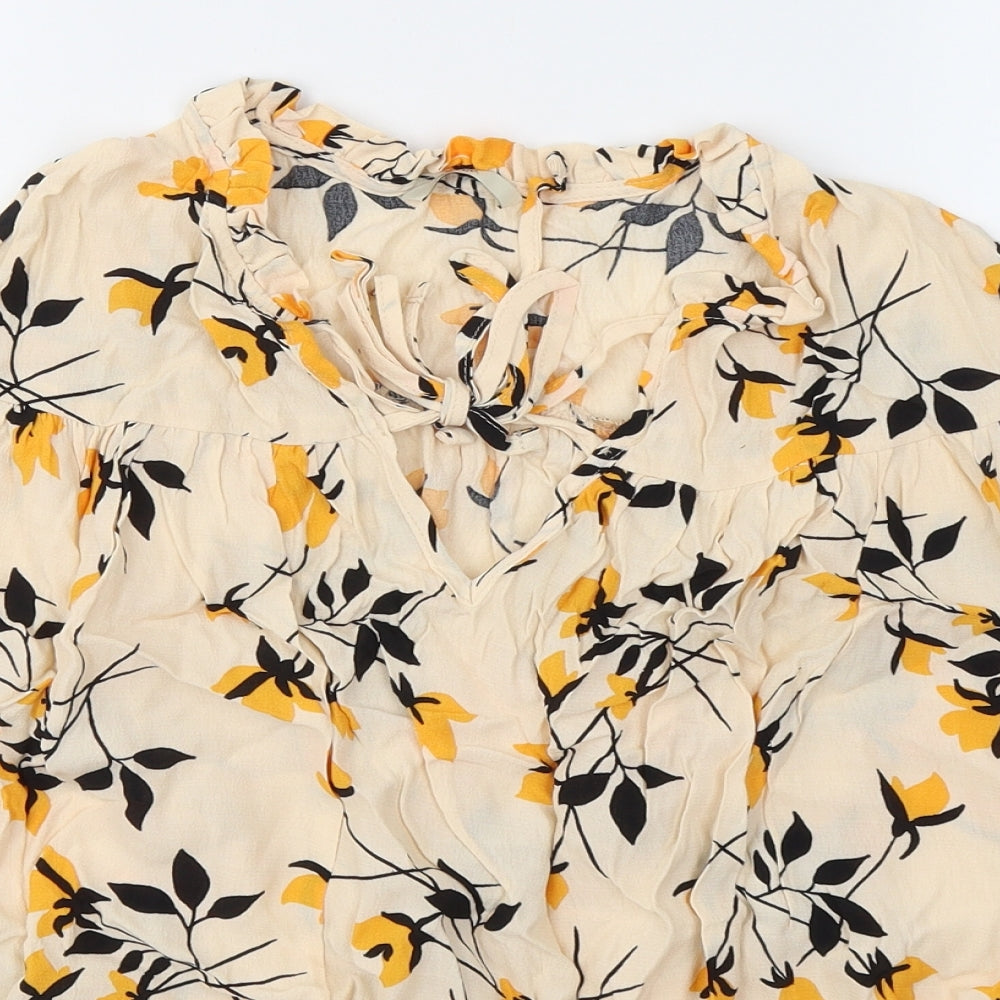 George Womens Yellow Floral Viscose Basic Blouse Size 16 V-Neck